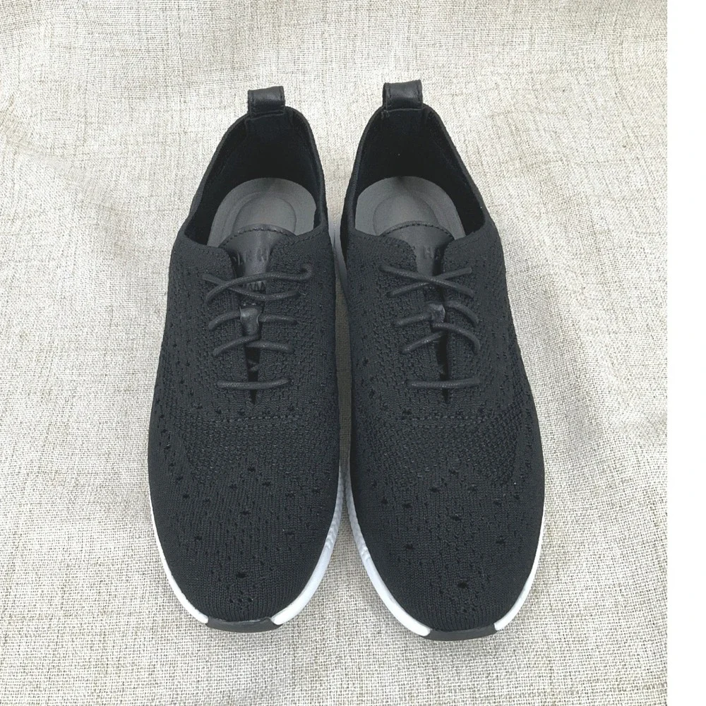 Cole Haan‎ Zerogrand Stitchlite Wingtip Oxford Women Sz 8B Black Knit Sneakers